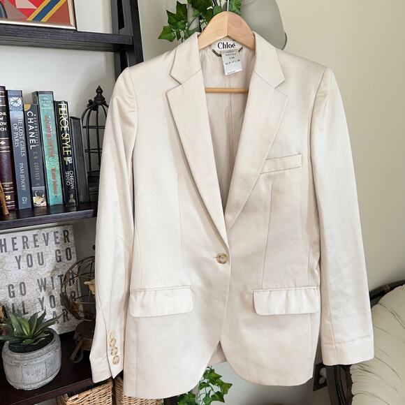 CHLOE Antilope Cotton One Button Blazer Jacket Off White Cream {YY11} - Picture 3 of 8